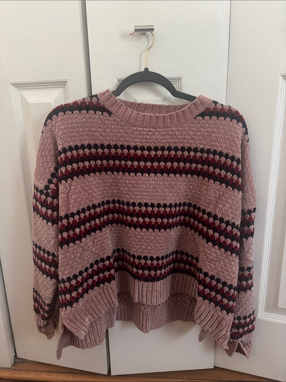 Forever 21 Dusty Rose Striped Chenille Crewneck Sweater
